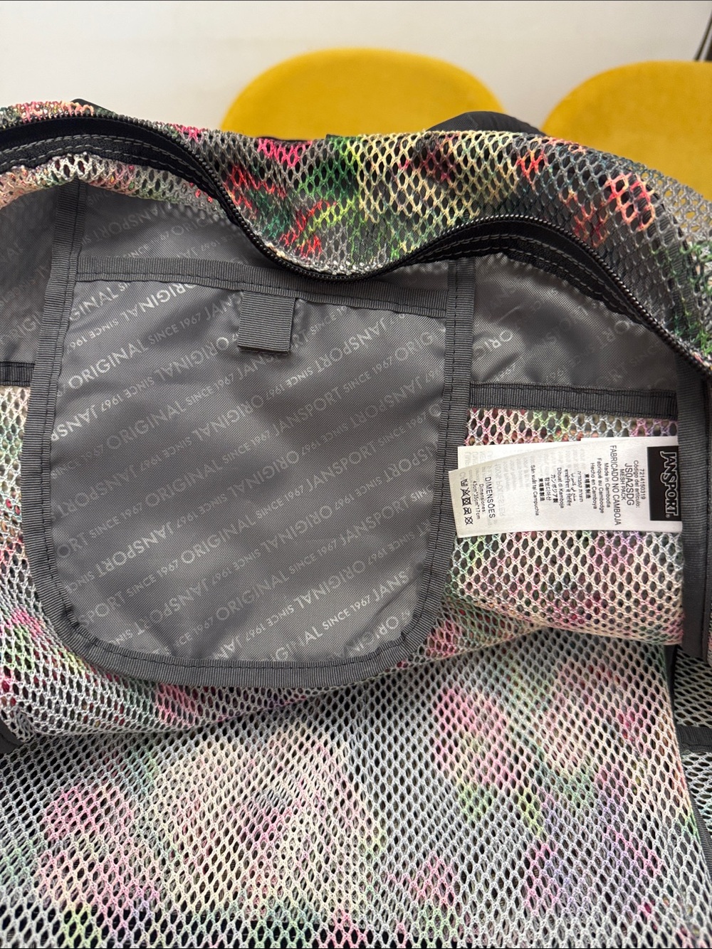 JanSport Gray Mesh Floral Backpack with Pink & Green Accents - Picture 7 of 9